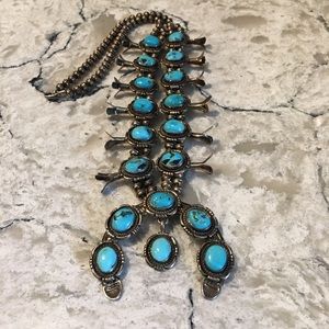 Authentic Navajo Squash Blossom Turquoise Necklace